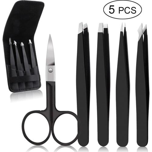 4/5Pcs Eyebrow Tweezers Stainless Steel Point Tip/Slant Flat Hair Removal with Bag Eyebrows Tweezers Cosmetic Tools