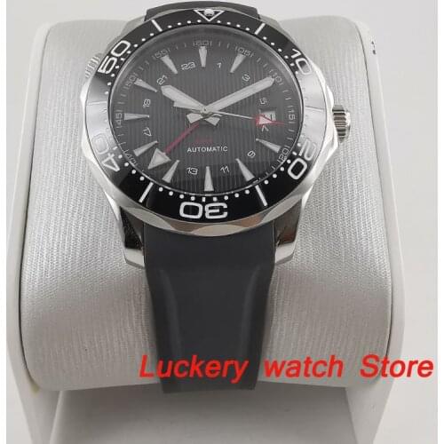 41mm bliger Luxury watch black dial Luminous saphire glass;Rubber Strap GMT Automatic mens Mechanical Watches-BA186