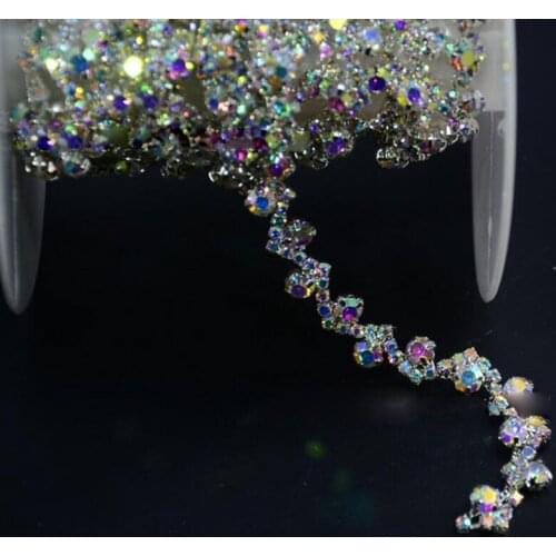 5Yards Crystal Glass Rhinestone Trim With AB Stone Silver Settings Sew On 1cm Banding Wholesale Price Free Shipping