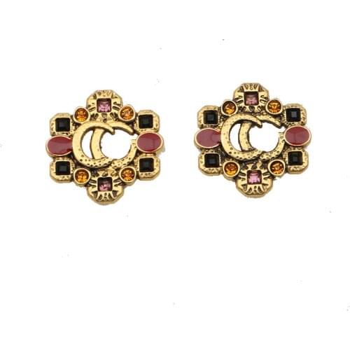 925 Sterling Silver Pin New Double Letter Colored Stone Earrings Fashion Temperament Personalized Earrings Retro Niche Earrings