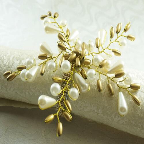Free shipping pearl flower napkin ring, beaded wedding napkin holder 12 pcs