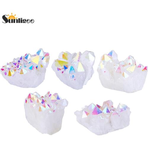 Sunligoo Healing Crystal Natural Titanium Coated Rock Quartz Cluster Geode Druzy Home Decoration Gemstone Specimen 1.85"-3.5"