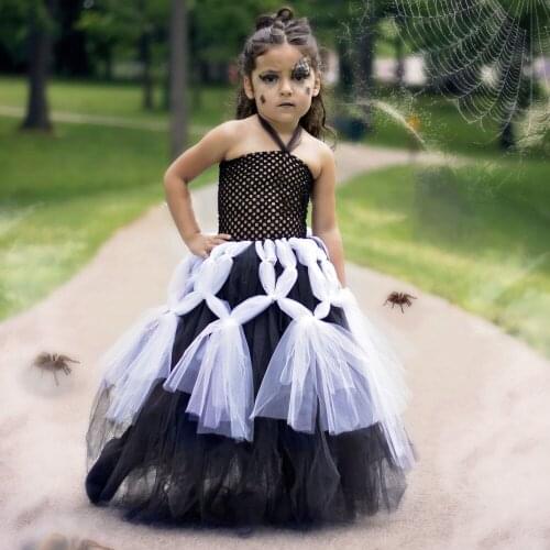 Girls Black White Spider Princess Tutu Dress Kids Crochet Tulle Corset Dresses Ball Gown Children Party Costume Cosplay Dress