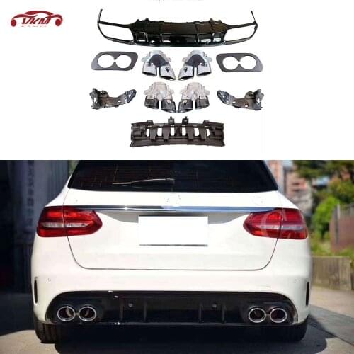 Rear Bumper Lip Diffuser with Exhaust Tips for Benz C Class W205 C205 C43 C63 AMG 2015-2020 ABS Back Trim Cover Car Styling