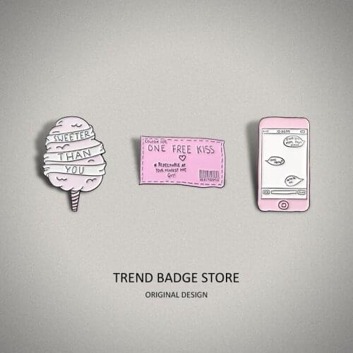 Sweet Series Enamel Label Pins Marshmallow Mobile Phone Wechat Dialogue Movie Ticket Combination Cartoon Brooch Jewelry Badge