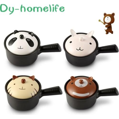 1L Ceramic Single Handle Casserole Gift Box Korean Cartoon Animal Milk Pot Baby Pot Small Pot Open Fire Home Kitchen Supplies