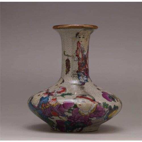 Chinese Old Porcelain Ornaments Pastel Cracked Glaze Vase Flower Bottle Home Decoration