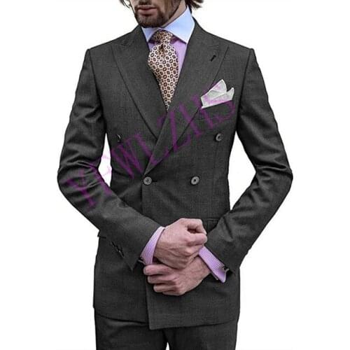 Handsome Groomsmen Peak Lapel Groom Tuxedos Mens Wedding Dress Man Jacket Blazer Prom Dinner (Jacket+Pants+Tie) 14
