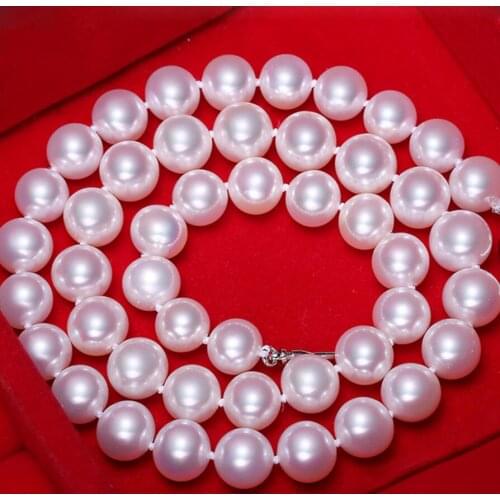 Fashion jewelry Free Shipping luster luxury natural 17" 10-11mm white pearls necklace magnet 925 silver clasp