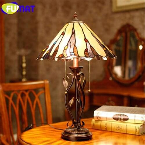 FUMAT Table Bedside Lamp Tiffany Home Deco Marriage Light Stained Glass luminaria table Lights European Retro Lamps bedroom Lamp