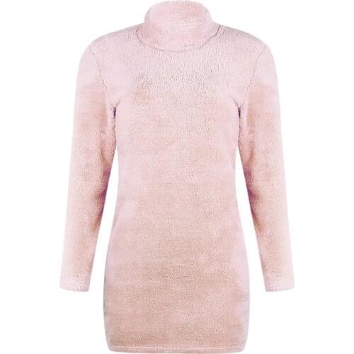 Autumn And Winter New Womens Furry Turtleneck Long Sleeve Dress Sweater Fashion Woman Mini Dresss