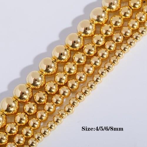 Wholesale Round Seed Copper Spacer Beads 4/5/6/8mm Gold Color Loose Beads Ball Jewelry Bracelets Making Supplies DIY Accessories