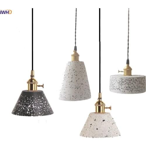 IWHD Nordic White Cement Pendant Lights Fixtures Bar Living Room Kitchen Modern Hanging Lamp Light Suspension Luminaire Lighting