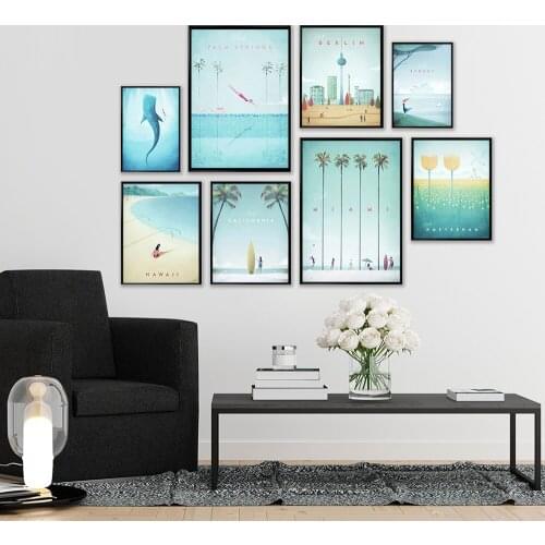 Famous City Travel Poster Cartoon Hawaii Berlin Amsterdam Landscape Canvas Painting Wall Art Pictures For Living Room Home Decor