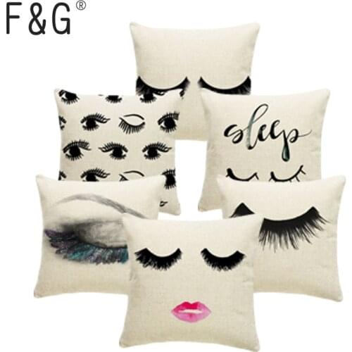 Plain Make Up Perfect Lashes Eyelashes Cushion Covers Charming Woman Red Lips Pillowcases Yoga Square Linen Large Floor Pillows