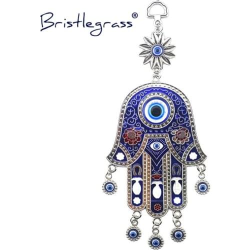 BRISTLEGRASS Turkish Blue Evil Eye Hamsa Hand Flower Amulet Lucky Charm Wall Hanging Pendant Blessing Pendulum Protection Decor