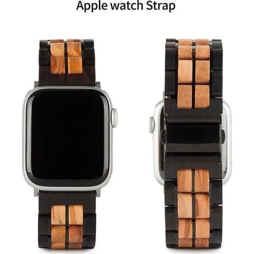 Replacement Wood Watch Strap for Apple Watch 4 Band Series 1/2/3/4 Stainless Steel Bracelet correas de reloj
