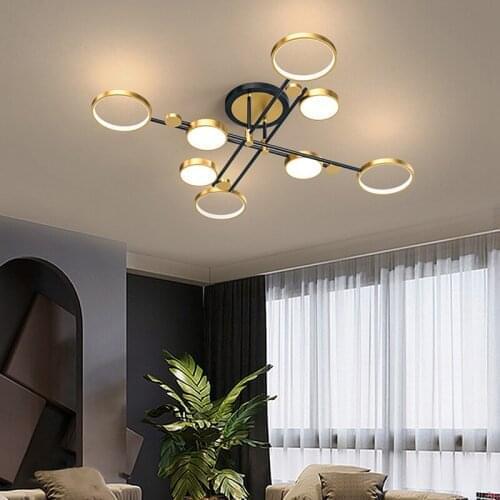 Modern Pendant Lights For Gold/Black Living Room Dining Room Circle Rings Acrylic Aluminum Body LED Ceiling Lamp Fixtures