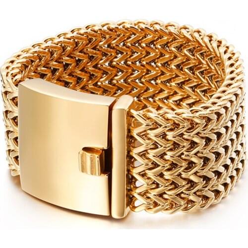 30mm Heavy Hiphop Gold Stainless Steel Bike Link Chain Bracelet Men Women Punk Biker Mesh Bracelets Jewelry Accessories 2020