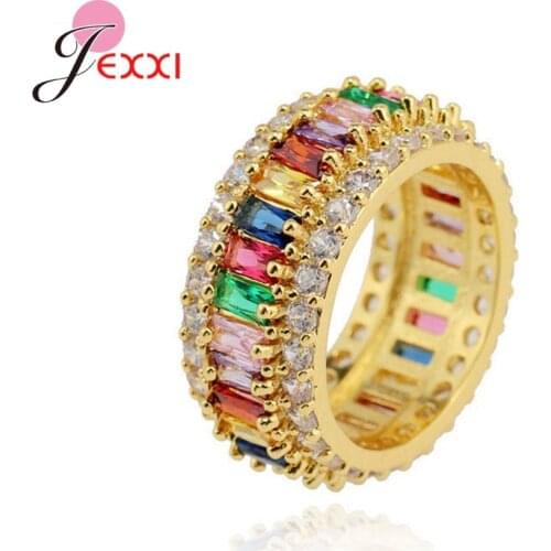 High Quality Thin Baguette Rainbow CZ Gold Ring For Women Fashion Engagement Wedding Band Top Quality Charm Jewelry