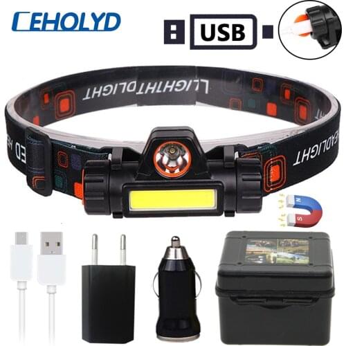 XP-G Q5 Built-in USB 18650 Rechargeable Battery LED Headlamp COB Work light 2 Mode With Magnet Waterproof Headlight Head Lamp