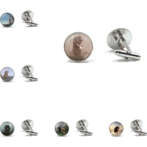 Hedgehog In The Fog Cufflinks Men Women Glass Cabochon Exquisite Cartoon Anima Photo Handmade Cuff Links Jewelry