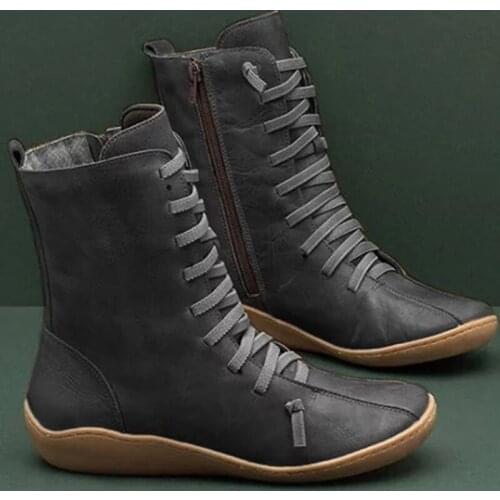 Women Autumn Vintage Zipper Lace Up Ankle Boots Ladies Retro Leather Shoes Woman High Top Shoes Womens Female Fashion Footwear