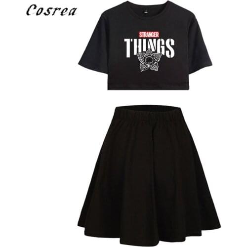 Cosrea TV Stranger Things Dustin Cosplay costume women Suit skirt Summer girl T-Shirt blouse long skirt Eleven Cosplay dress