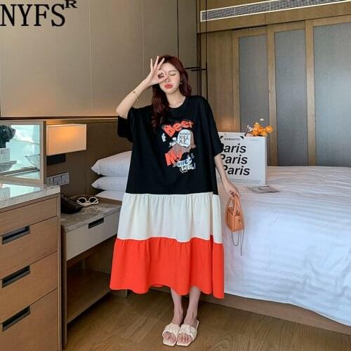 NYFS 2021 Summer Dress Korean New Loose Woman Dress Vestidos Robe Elbise Fashion Patchwork Big Hem Long Dress