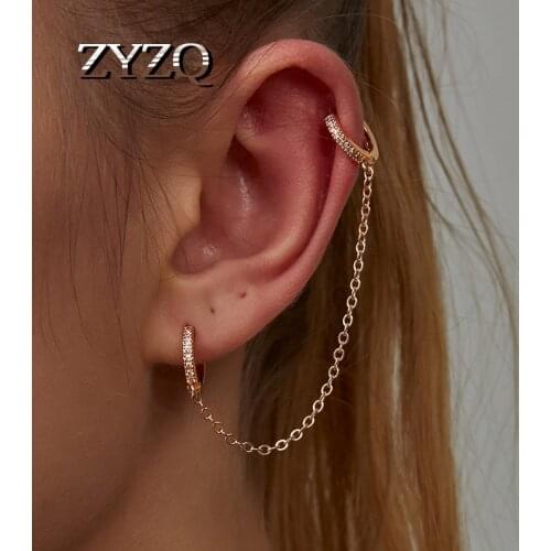 ZYZQ 1Pcs Korean Shining Zircon Eight-Pointed Star Earrings For Women Premium Long Ear Bone Clip Charm Women Jewelry 2020