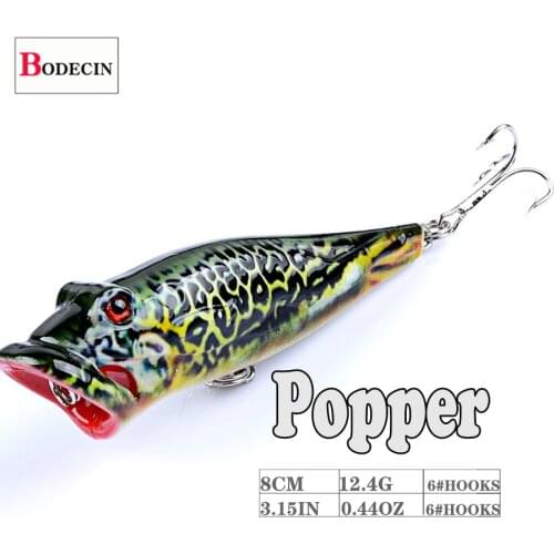 1pcs Crankbait Fishing Lure Topwater Popper Abs Hard Bait Artificial Wobbler Hook Painted With Dot Striped Bass Carp 8cm/12.4g