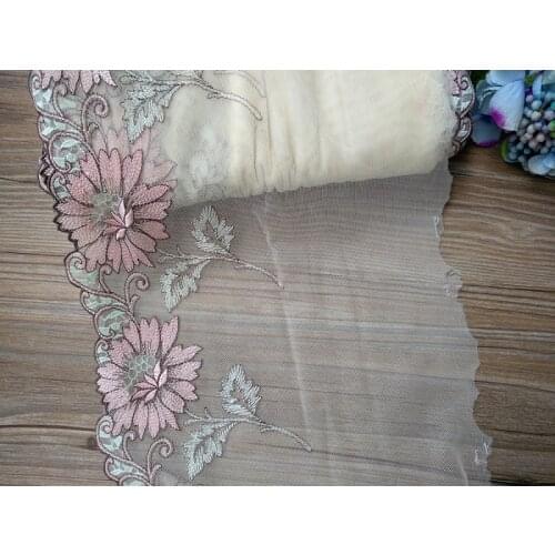 1Yard Floral Embroidered Lace Trim Tulle Net Yellow Mesh Fabric Ribbon for Bra Lingerie Dolls Dress Decorations