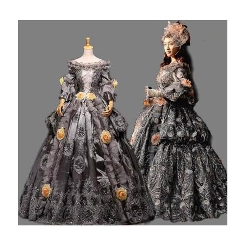 100% real venice grey carnival long medieval dress Renaissance ball Gown queen Victorian dress /Marie Antoinette/ Belle Ball