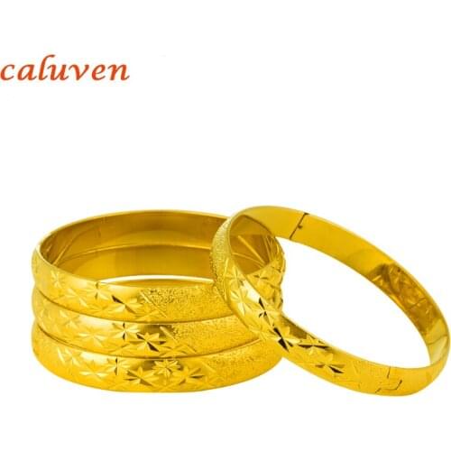 4pc African European Ethiopian girls Jewelry Dubai Gold 10mm/64mm width Bangles for Women Gold Bracelets bride Bangles gift