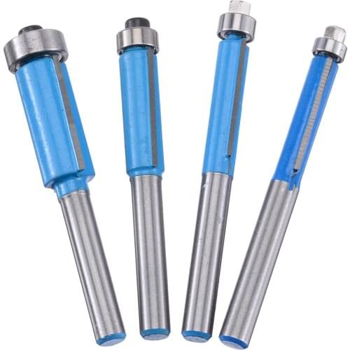 4pcs 1/4" Shank Flush Trim Router Bits Carbide Milling Cutter End Bearing Trimming Cutters 6/8/10/12mm For Woodworking Tools