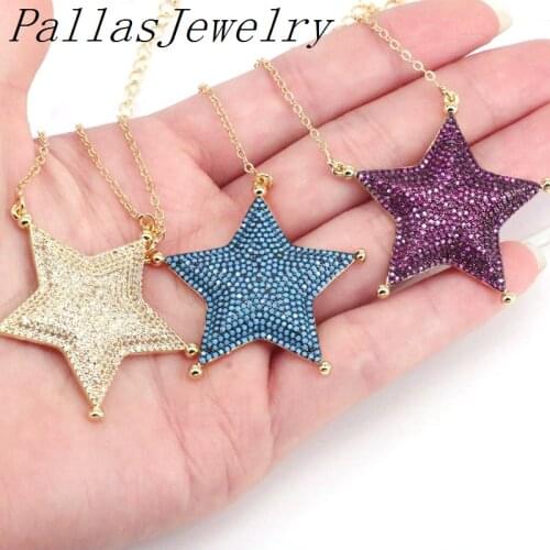 5Pcs Colorful CZ Pave Star Shape Pendant Necklace Chain Zircon Jewelry For Women Gilr Gift