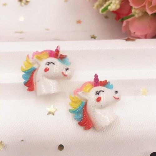 50PCS Hand Painted Kawaii Resin Colorful Unicorn Figurine Flatback Stone Scrapbook DIY Decor Home Crafts OG022*5