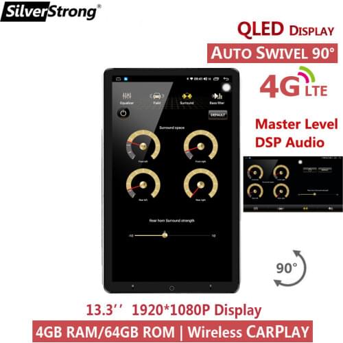 Auto-Rotary,Tesla Android,Universal 2DIN,CarPlay,Auto Radio GPS,QLED 13.3'' 4G SIM Modem,2 DIN Car Stereo,2 DISPLAY,4G64GB DSP