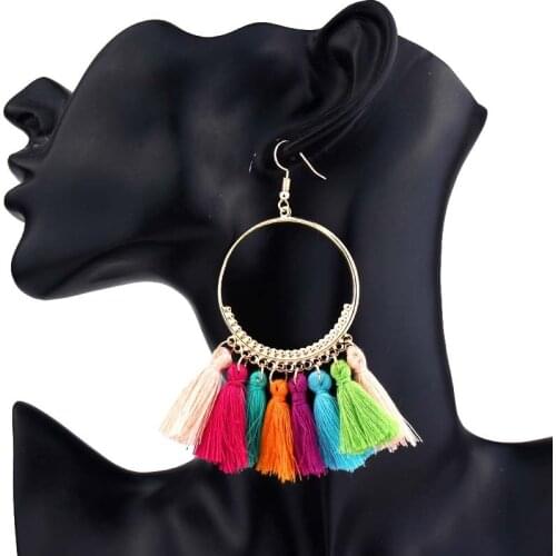 Bohemian Tassel Crystal Long Drop Earrings For Women Red Cotton Silk Fabric Fringe Earrings 2020 Fashion Woman Jewelry
