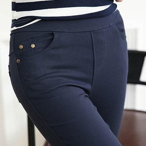 Office lady spring autumn pocket pants with button fashion casual pencil leggigns xxl 3xl cotton blend skinny pants