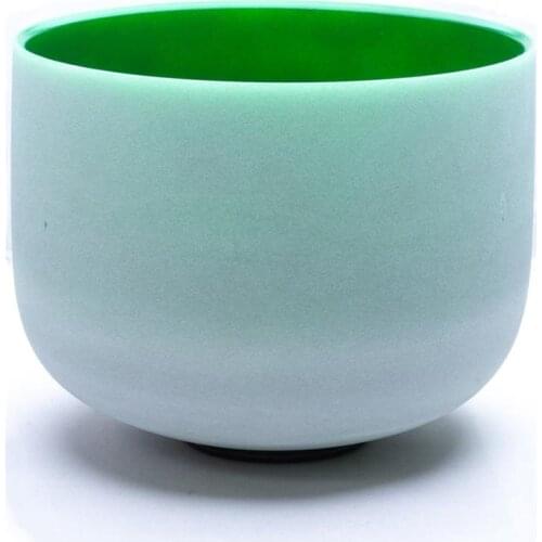 F Heart Chakra KVKA Frosted Quartz Crystal Singing Bowl Green Color 10" Meditation + Rubber stick included