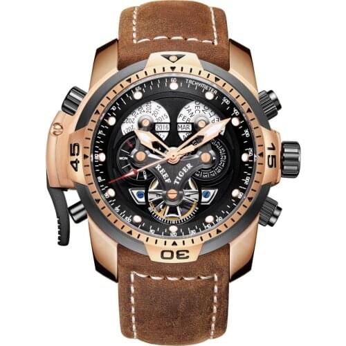 Reef Tiger Mens Automatic Watches, Men Luxury Watch Self Wind Mechanical Wristwatch 10Bar Waterproof Sapphire Mirror Luminous