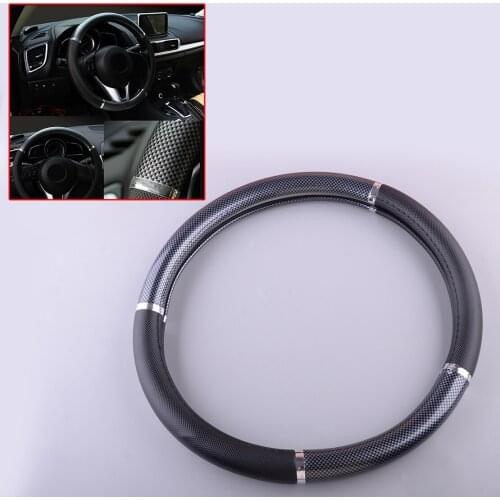 38cm Carbon Fiber Black Car Steering Wheel Grip Cover Universal For Most Vehicles