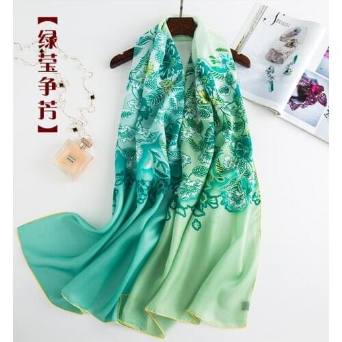 Flowers Pale Ink Herringbone Silk Scarf Bright Green Neck Wear Accessory Scarfs Pashmina Womens Scarves Elegant Wraps ZSCJ27