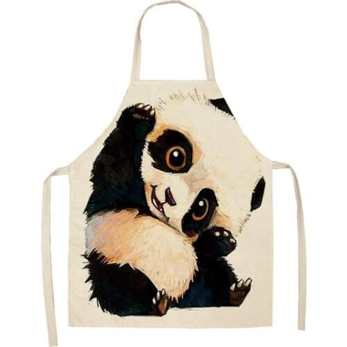 Panda Apron Pattern Kitchen Apron Cotton Linen Aprons for Woman Sleeveless Home Cooking Baking Bibs Cleaning Tools