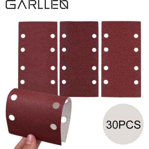 GARLLEN 30pcs 93 x 190mm Punched Sanding Sheets Aluminium Oxide Abrasive 80/120/180 Mix Grits Sandpaper For 1/3 Sanders