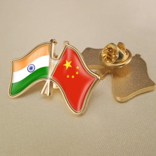 India and China Crossed/Double/Friendship Flags Lapel Pins/Brooch/Badges