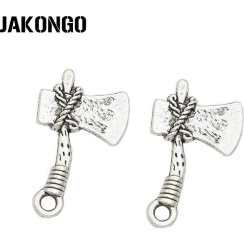 JAKONGO Antique Silver Plated Ax Tool Charm Pendants for Jewelry Accessories Making Bracelet Findings DIY 28x17mm