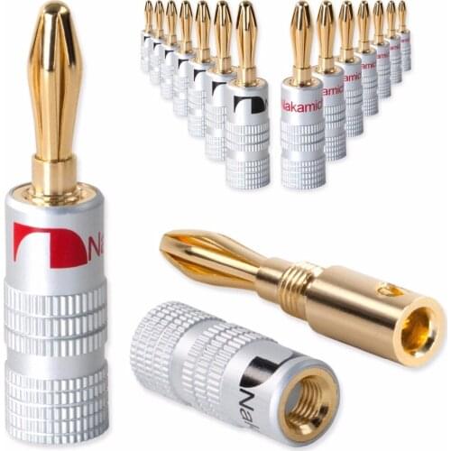 100pcs Banana Connectors Excellent New 24K Gold Nakamichi Speaker Banana Plugs For Audio Video Speaker Connector Black Red Color