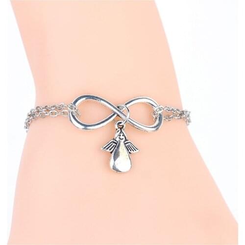 MIC 30pcs Hot Zinc Alloy women Infinity Small Angel Wings Gift Pendant Bracelet Chain Charm Jewelry z0338